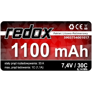 Redox 1100 mAh 7,4 V 30 C (JR-Stecker) - LiPo-Pack