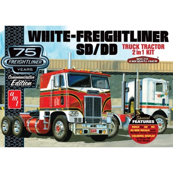 Plastikmodell – LKW 1:25, weißer Freightliner 2-in-1 SC/DD Cabover-Traktor (75. Jubiläum) – AMT1046