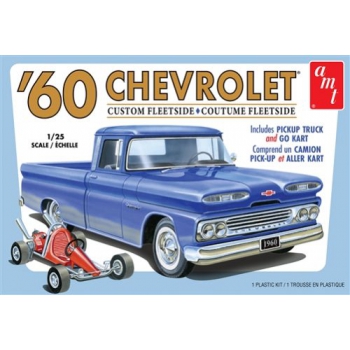 Plastikmodellauto – 1:25 1960 Chevy Custom Fleetside Pickup mit Go Kart 2T – AMT1063